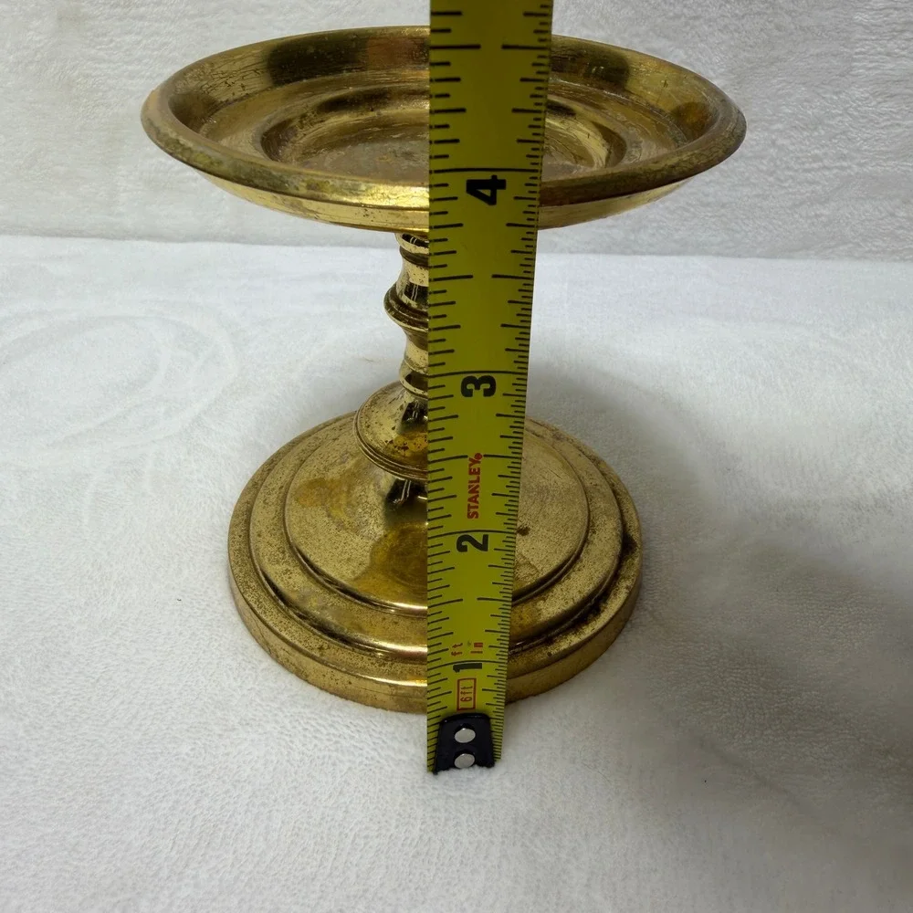 Vtg Partylite Brass Pillar Candle Holder Pedestal Stand Gold Tarnish Patina 4in‎
